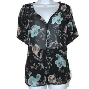 Torrid Floral Chiffon Button Front Blouse 0